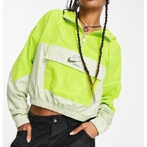 Nike Cropped Track Jacket Half Zip Hoodie Athletic beige Neon Lime Green small‎